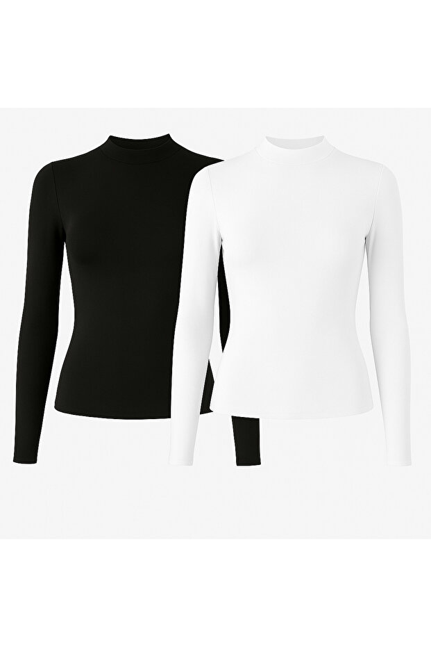 Women's Long Sleeve High Neck Cotton Undershirt-Body (2 Pieces)