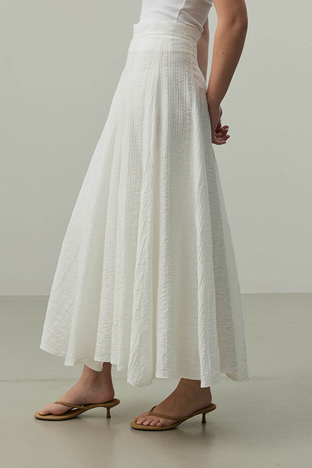 Gode Açılımlı Etek Beyaz - 6