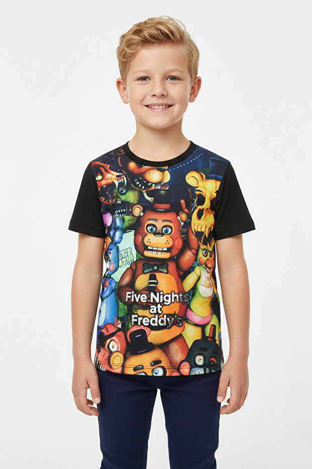Boy's Crew Neck Relax Fit Cotton Five Nights at Freddy's Fnaf Printed Short Sleeve T-Shirt