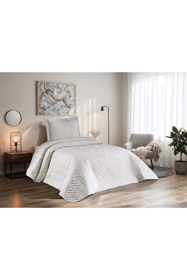 Emily Single Ecru Quilted Bedspread with Embroidery from the Manufacturer