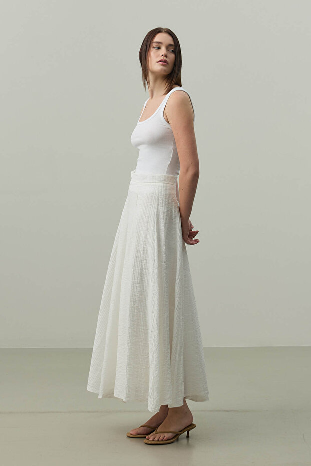 Gode Açılımlı Etek Beyaz - 2