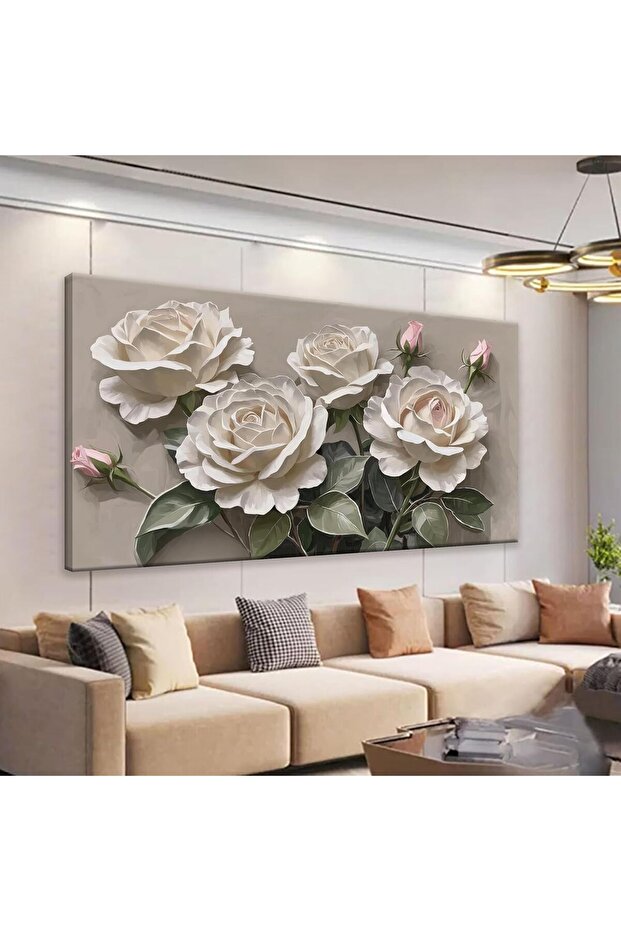 White Flower Canvas Wall Art 50x100cm Modern Home & Office Decor
