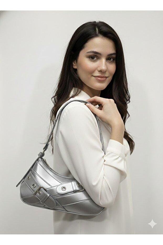 Rocker - Buckle Metal Ring Baguette Bag | Punk Hobo with Silver Accessories