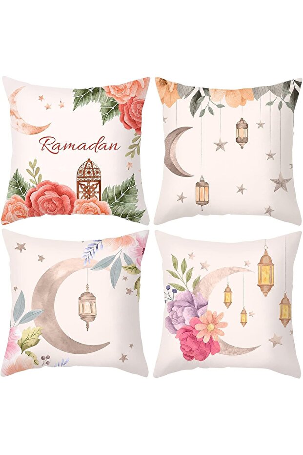 Ramadan Pillow Covers, 4 Pcs Gold Moon and Light, 45x45cm