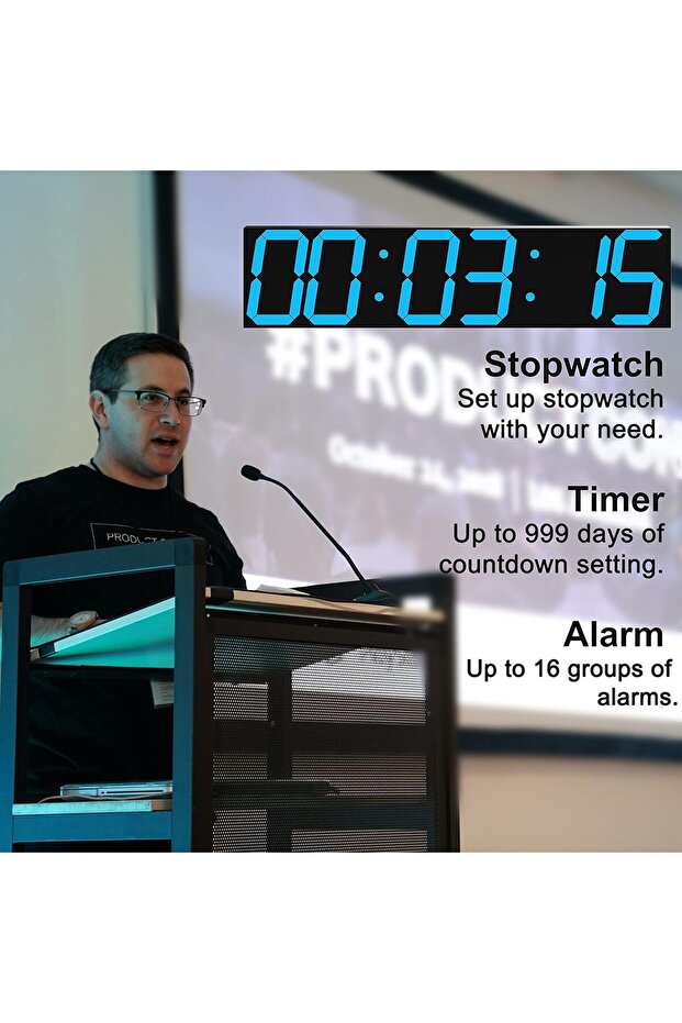 ساعة حائط رقمية LED بعرض 27 بوصة، مع خاصية التعتيم التلقائي، ومؤقت العد التنازلي، وجهاز تحكم عن بُعد (أزرق جليدي) - 4