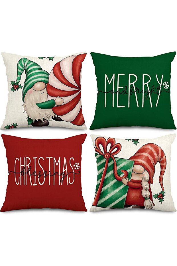 Christmas Pillow Covers Set of 4, 18 x 18 Inch, Red/Green (AD0604)