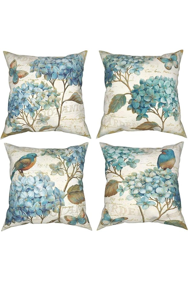 Vintage Orchid Butterfly Bird Spring 18x18 Inch Throw Pillow Covers Set of 4