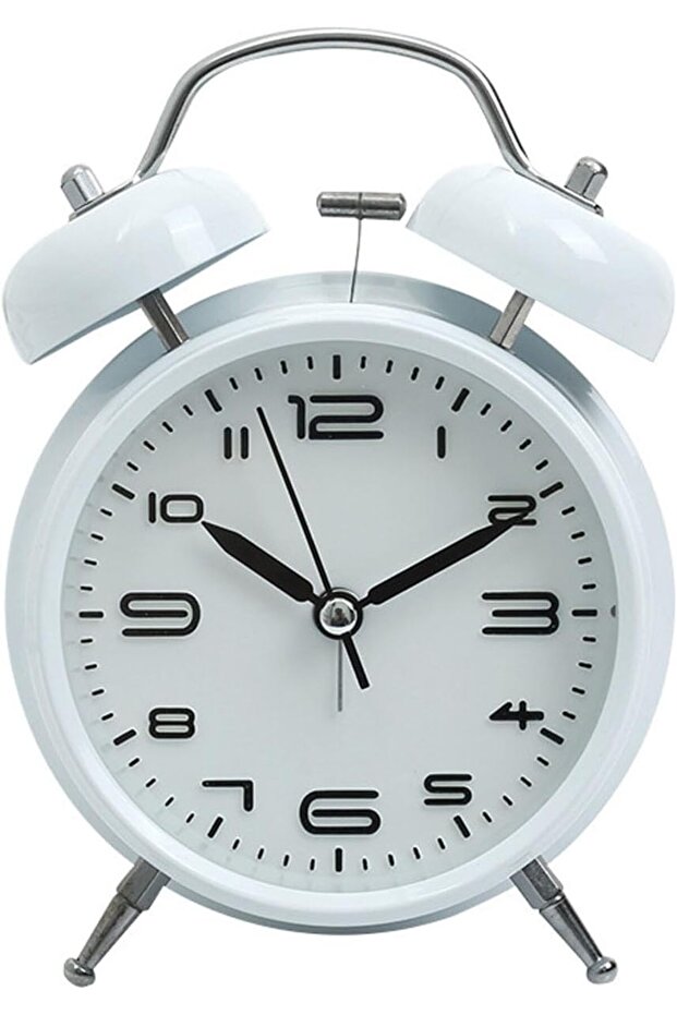 Twin Bell Alarm Clock - Non-ticking Vintage Analog with Backlight (White)