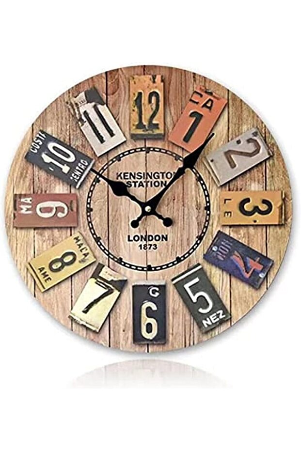 14-inch Round Wooden Wall Clock - Large Numbers, Retro Rustic, Battery Operated