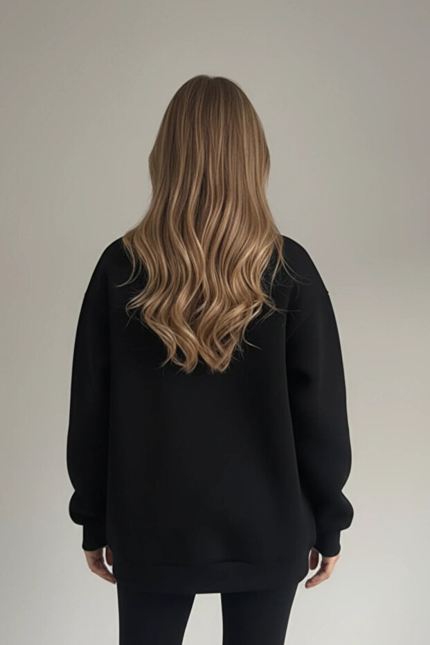 Pul İşlemeli Kaplan Detaylı Oversize Sweatshirt - 7