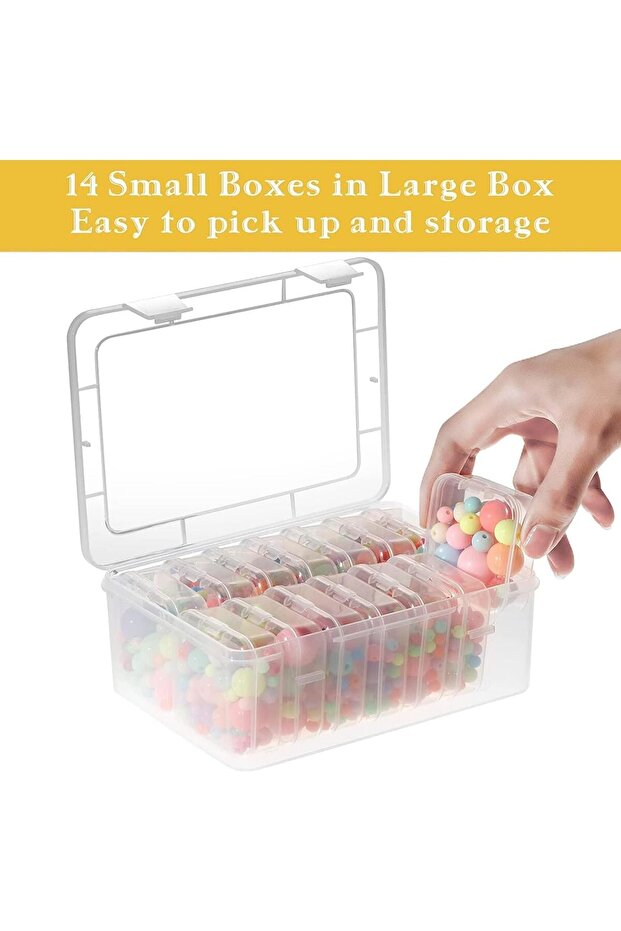 Small Bead Organizer, 14-Piece Stackable Containers with Adjustable Dividers