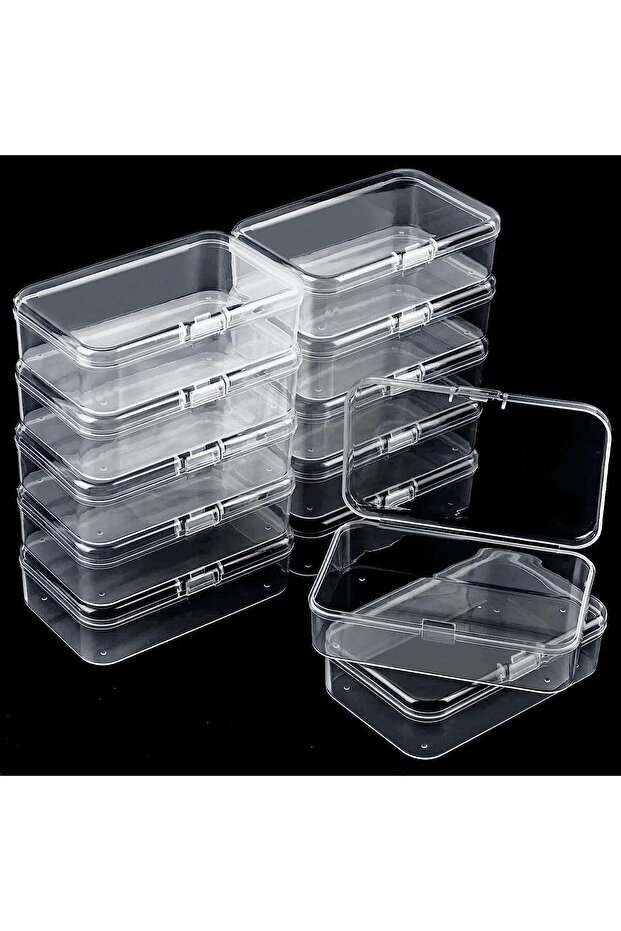 12-Pack Small Clear Rectangular Plastic Boxes with Hinged Lids (2.5 x 1.7 x 0.8 in)