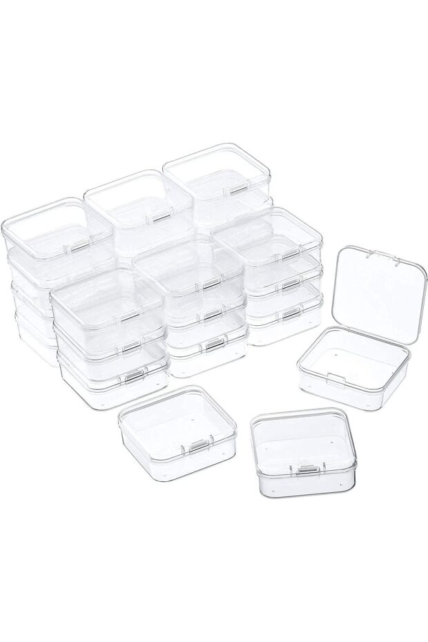 8-Piece Clear Plastic Storage Boxes with Hinged Lids - 3.3 x 3.3 x 1.1 in