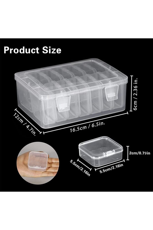 Small Bead Organizers, 14 pcs Portable Clear Plastic Storage Boxes with Hinged Lid