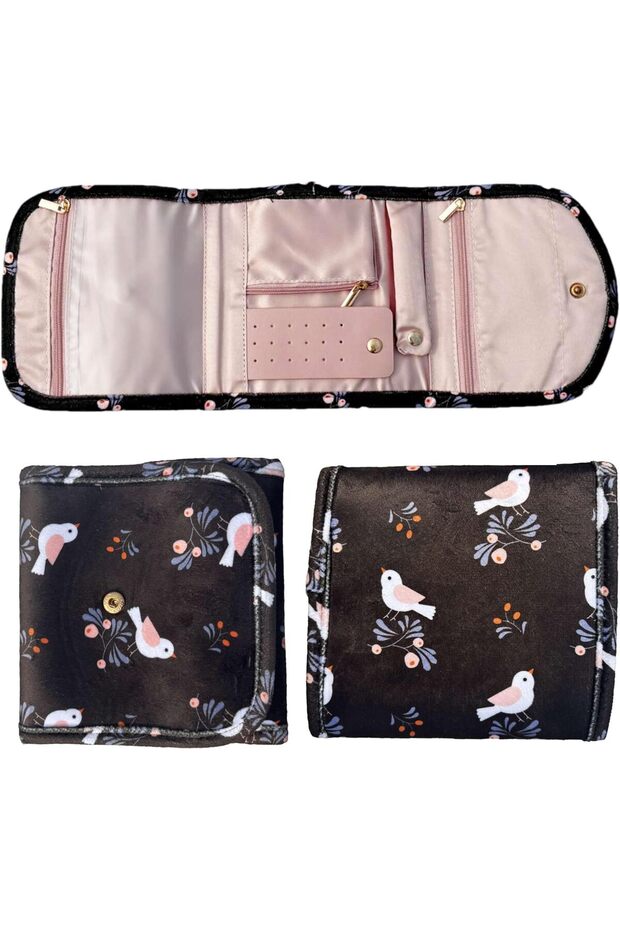 Mini Travel Jewelry Organizer Roll Bag (Black)