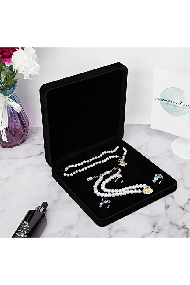 Velvet Jewelry Set Box Square Jewelry Organizer (Black)