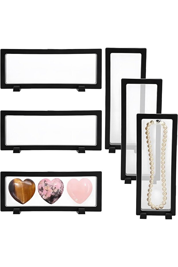 3D Floating Frame Display, 6pc Clear Box with Stand - Organizer for Coins & Jewelry