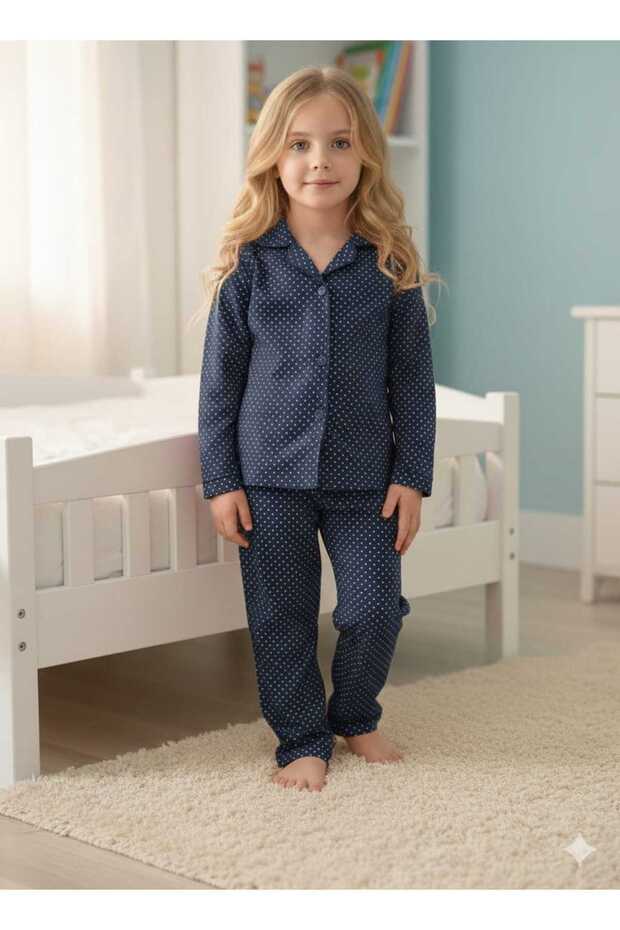 Girl's Dot Detailed Pajama Set - 100% Cotton