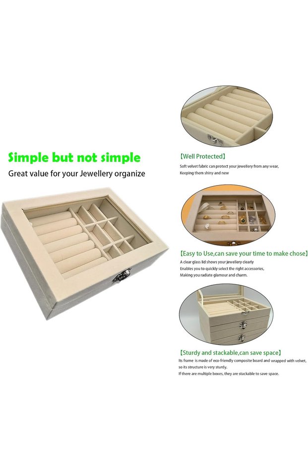 Portable Jewelry Organizer Box with Transparent Glass Lid & Metal Lock - Travel Jewelry Case