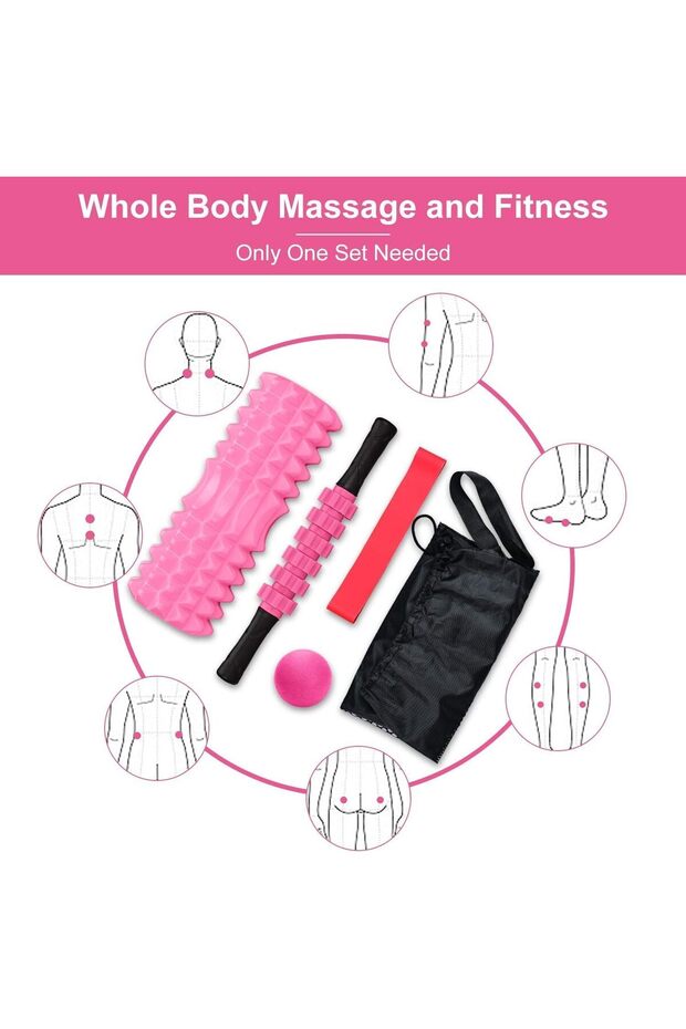 5-Piece Foam Roller Set with Roller Stick, Massage Ball & Resistance Bands (Multicolor)
