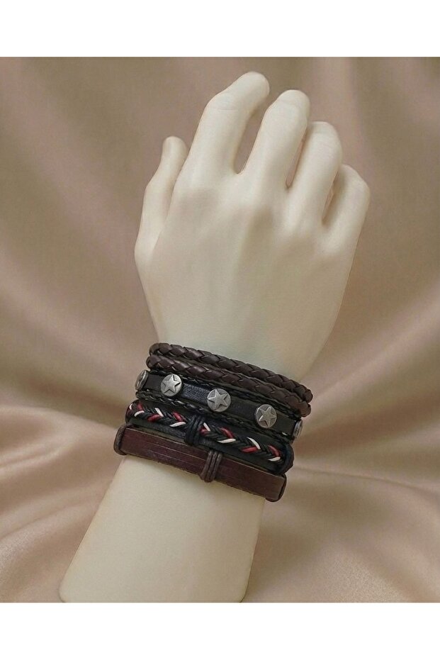 Combination Leather Bracelet Set – 5-Piece Braided and Patterned Adjustable Men's Bracelet Combination