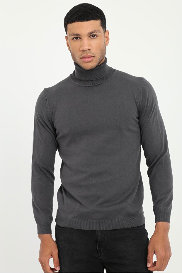 Men's Regular Fit Full Turtleneck Anthracite Knitwear