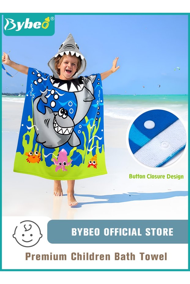 Kids Poncho Hooded Towel, Quick Dry Toddler Bath Towels, Beach Swimming Towels, Ultra Soft and Absorbent Children Bathrobe with Hood for Boys Girls Baby