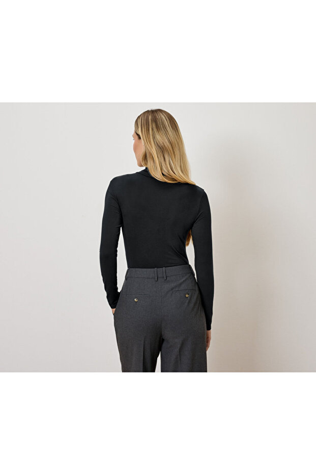 Kadın Body, Dik Yaka, Siyah - 2