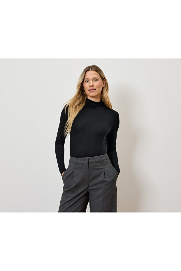 Kadın Body, Dik Yaka, Siyah - 1