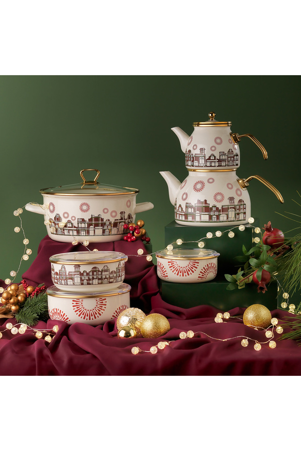 طقم إبريق شاي سبارك المطلي بالمينا 3 قطع - متنوع