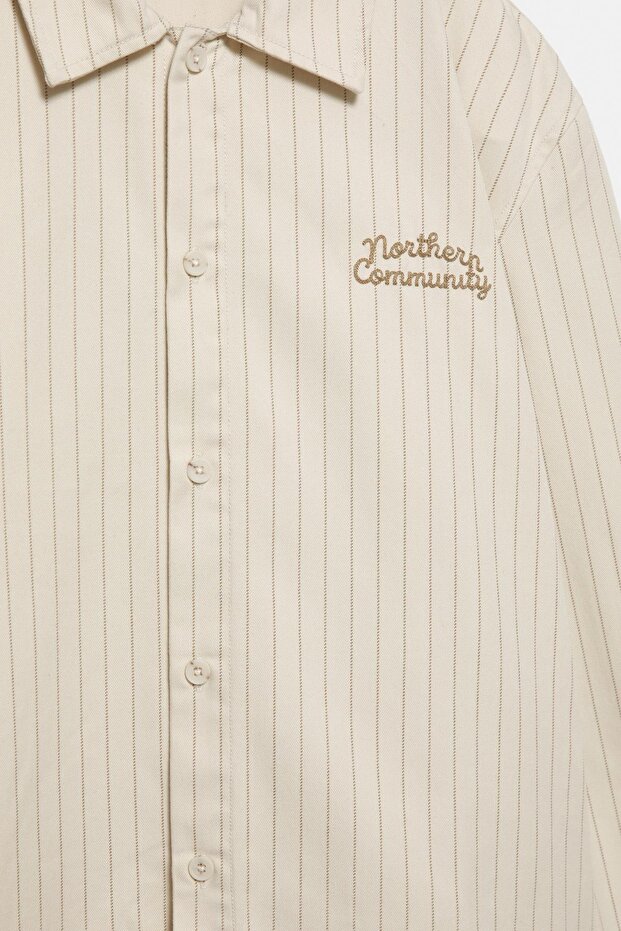 Nakışlı çizgili gömlek - 8