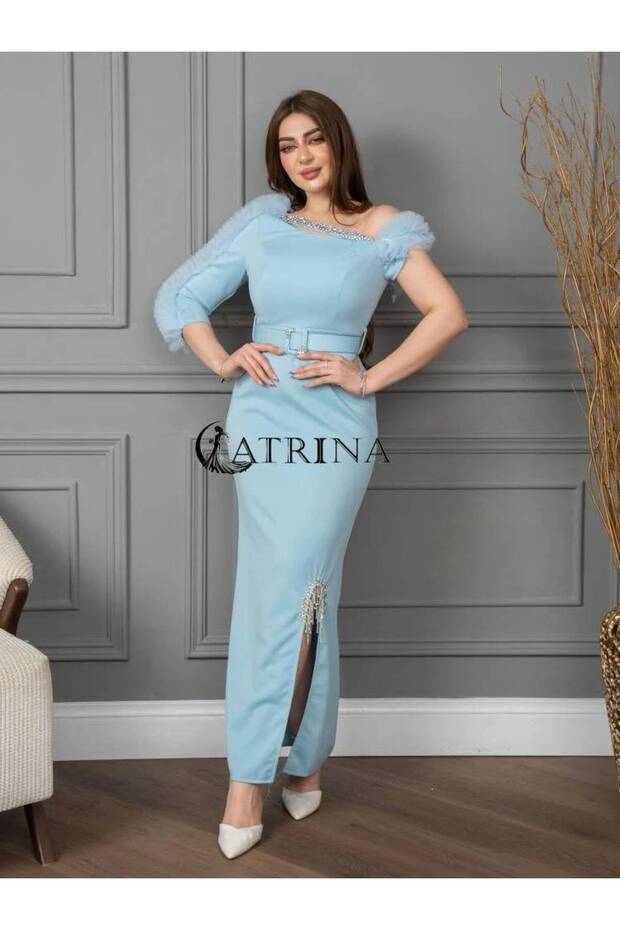 فستان سهرة ناعم انيق لونين