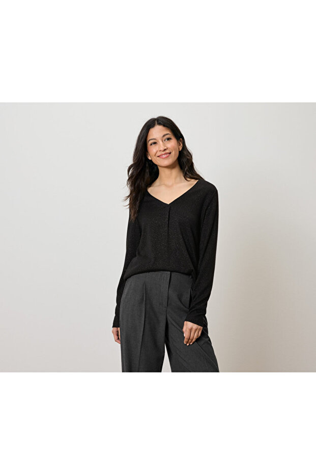 Kadın Bluz, Simli İplik, Siyah - 1