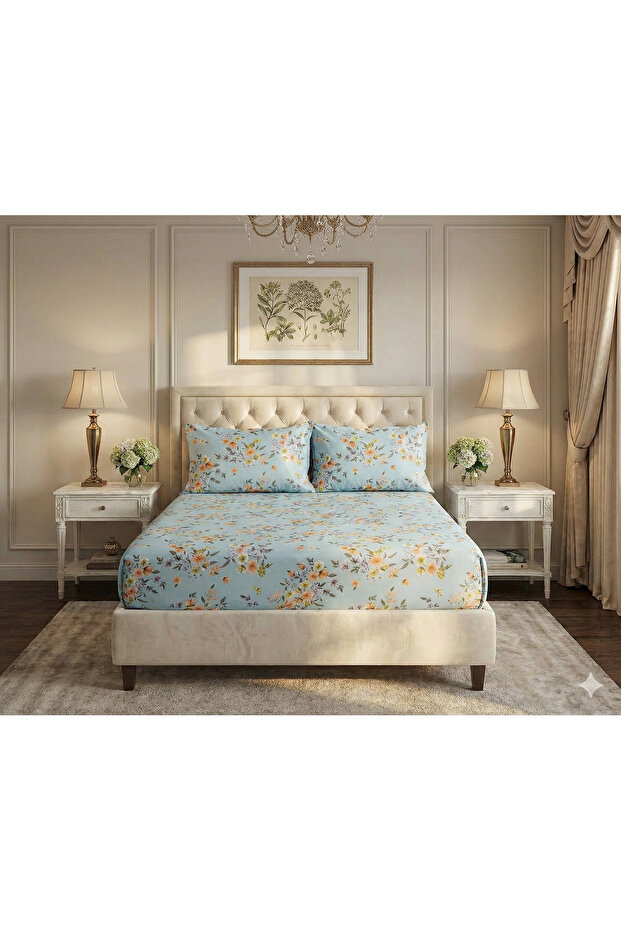 طقم ملاءات سرير مطاطية بنمط زهور مزدوجة - 5