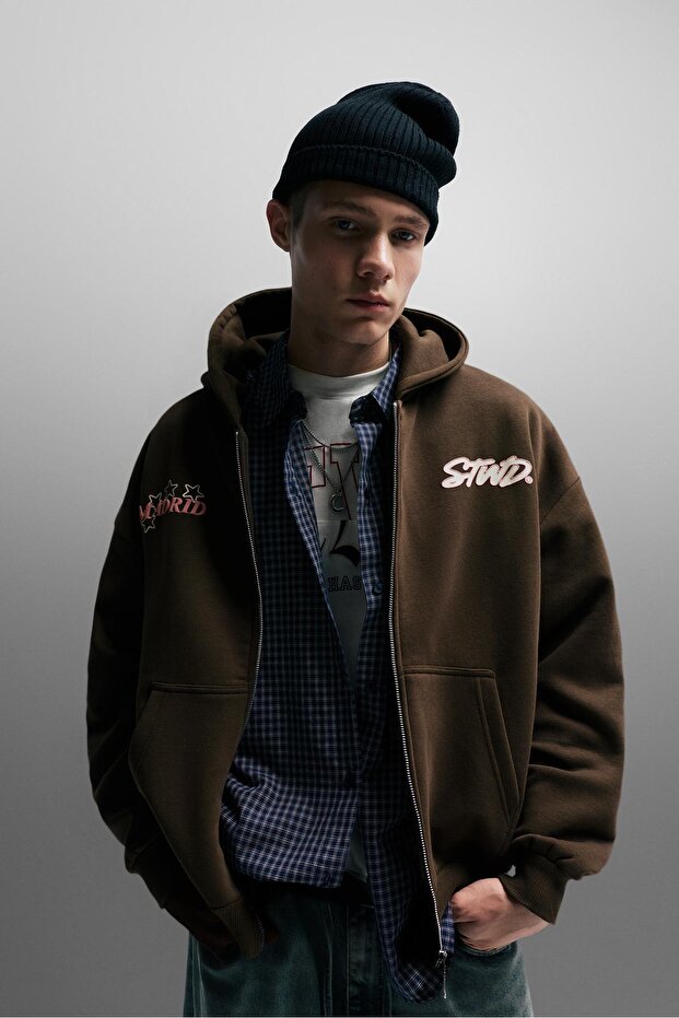 STWD Madrid fermuarlı kapüşonlu sweatshirt - 1