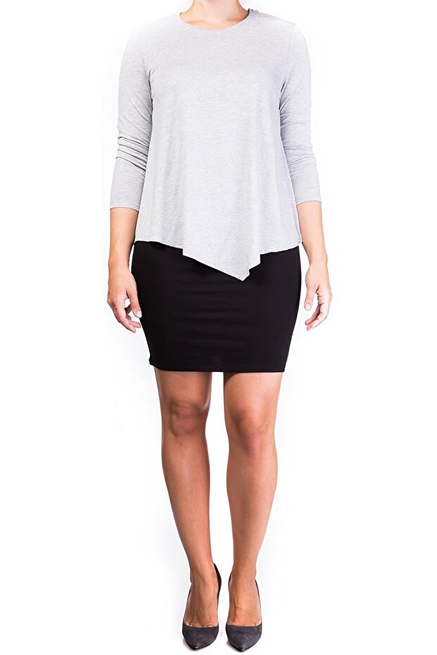 Double Layer Maternity Nursing Dress, Medium, Grey/Black