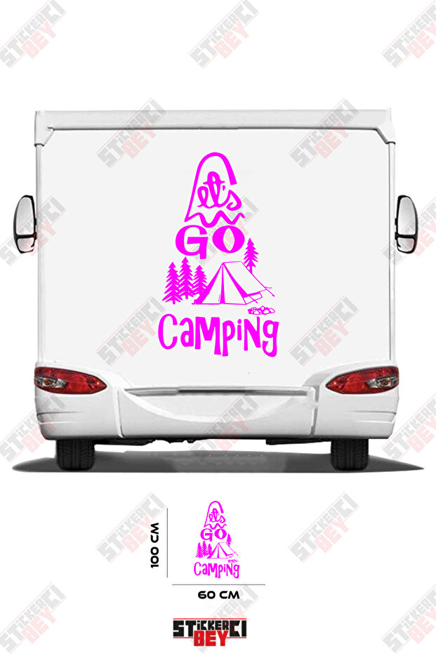 Caravan Sticker Covering with the Text'Go Camping' and an Image of a Tent and a Tree