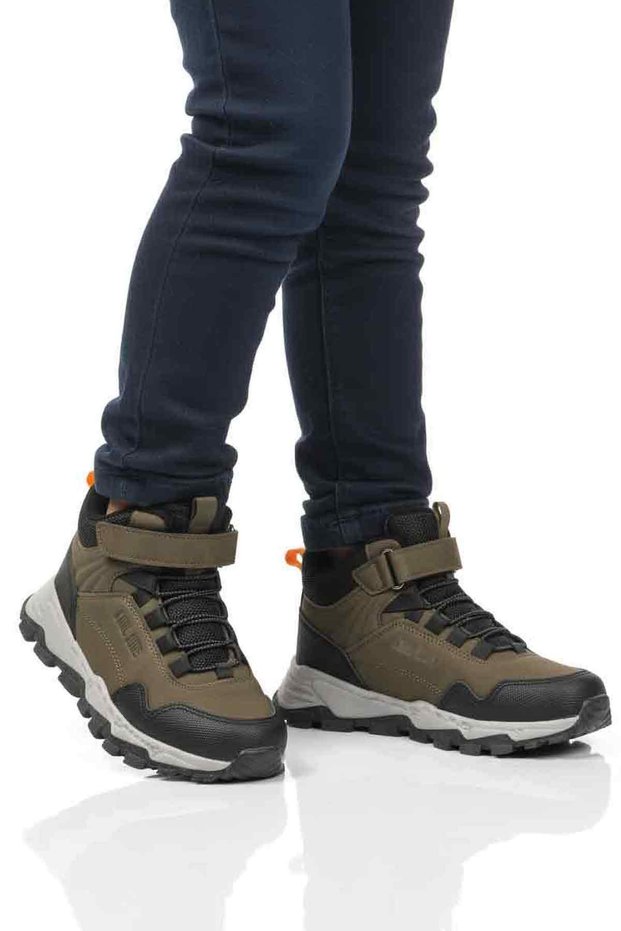 Khaki Gray Velcro Non-Slip Sole Boys' Outdoor Boots Doruk F