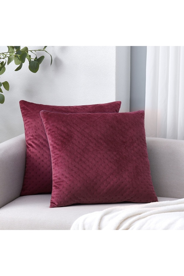 Cushion Covers Set of 2 – 100% Polyester Structured Velvet, 45 x 45cm (Magenta)