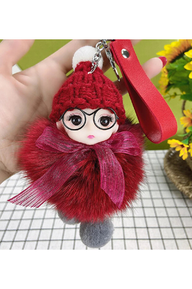 Plush Glasses-Wearing Girl Doll Bag Ornament/Charm Keychain
