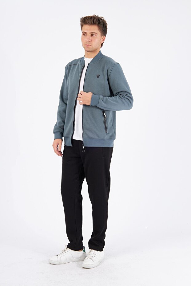Fleece-Lined 3 Thread Winter Tracksuit Set Khaki 5721-H