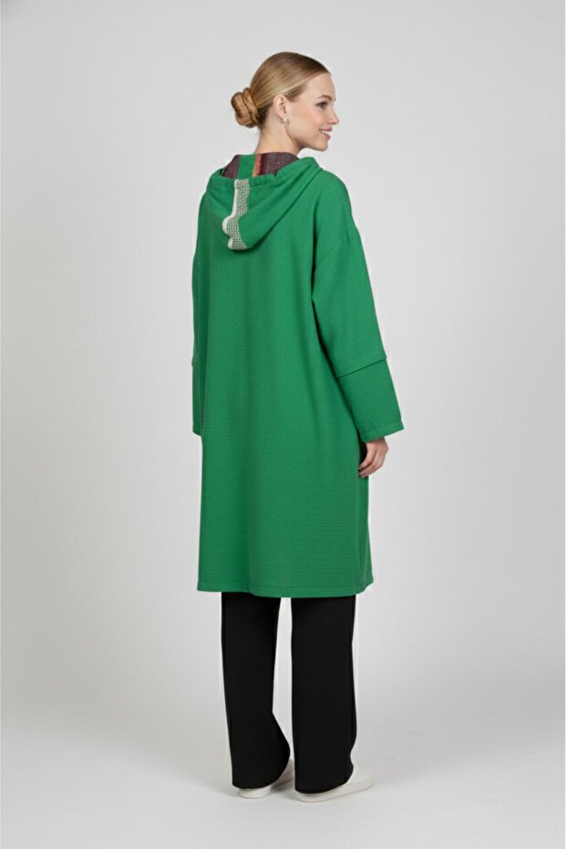 2104 Newcarmen Kapüşonu Örme Detaylı Kap - 4