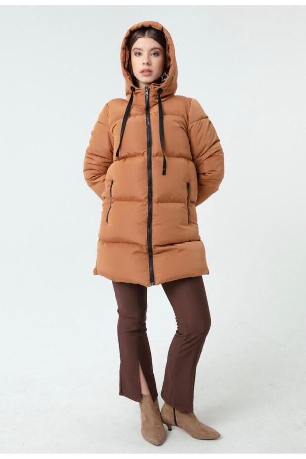 سترة طويلة منتفخة بغطاء للرأس - 1