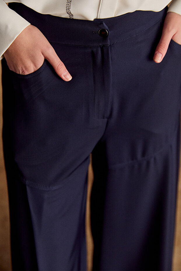 Geniş Paça Robalı Krep Pantolon - 4
