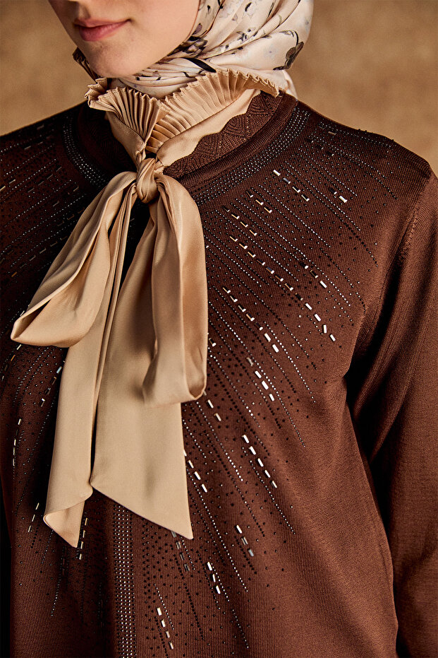 Taş Detaylı Triko Bluz - 5