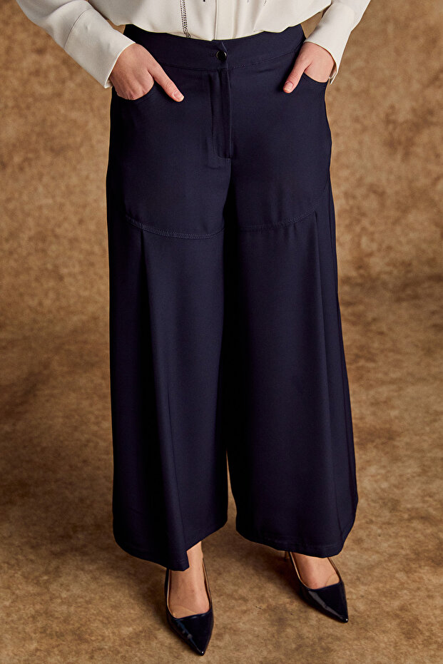 Geniş Paça Robalı Krep Pantolon - 3