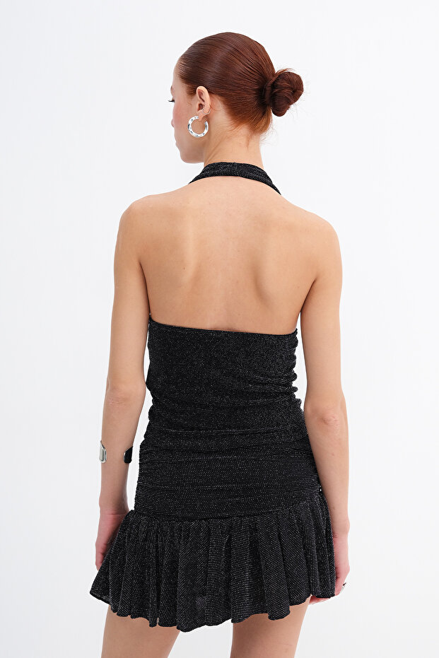 بلوزة بياقة هالتر مع خيوط لامعة A12507 - 6