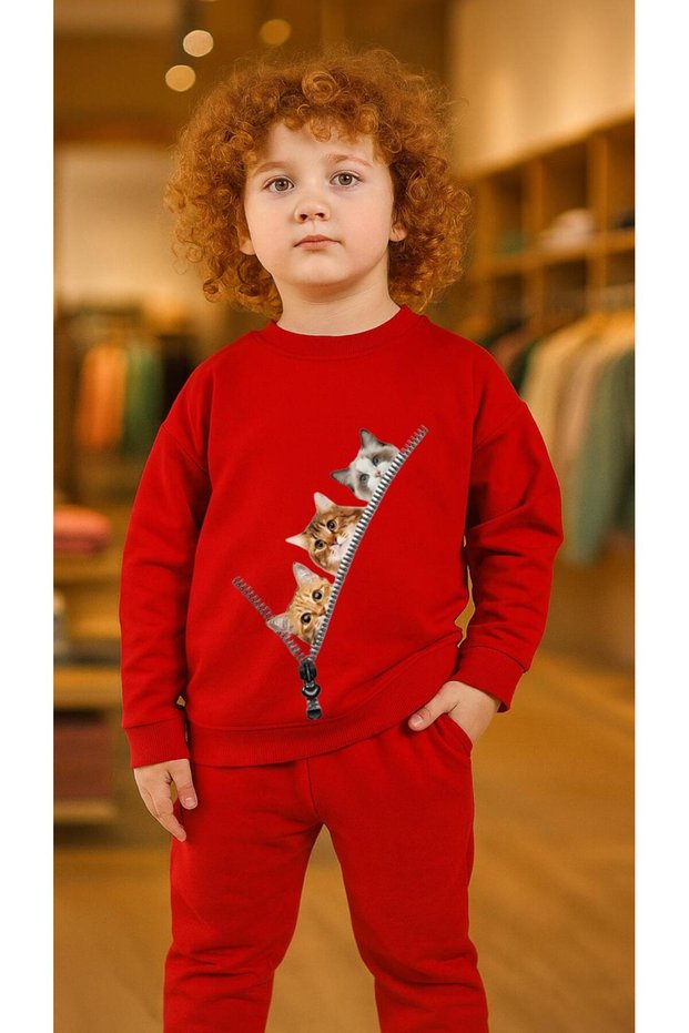 Children's Suit Sweatshirt Long Cat B Printed Girls Boys Crew Neck3 4-5-6-7-8-9-10-11-12Years