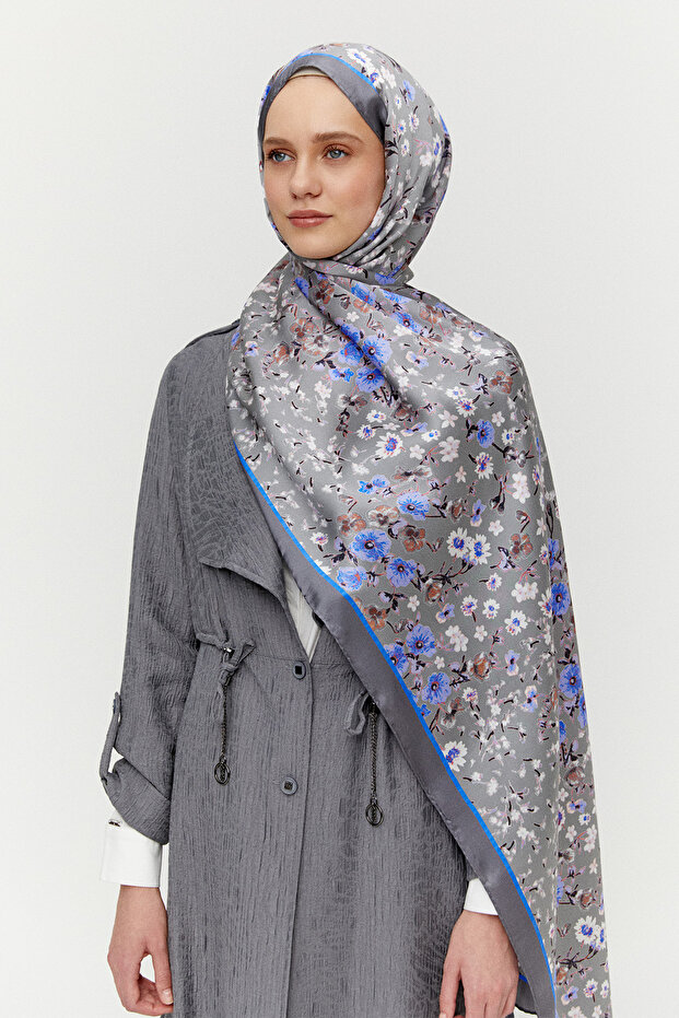 Çiçek Desenli İpek Şal - 2