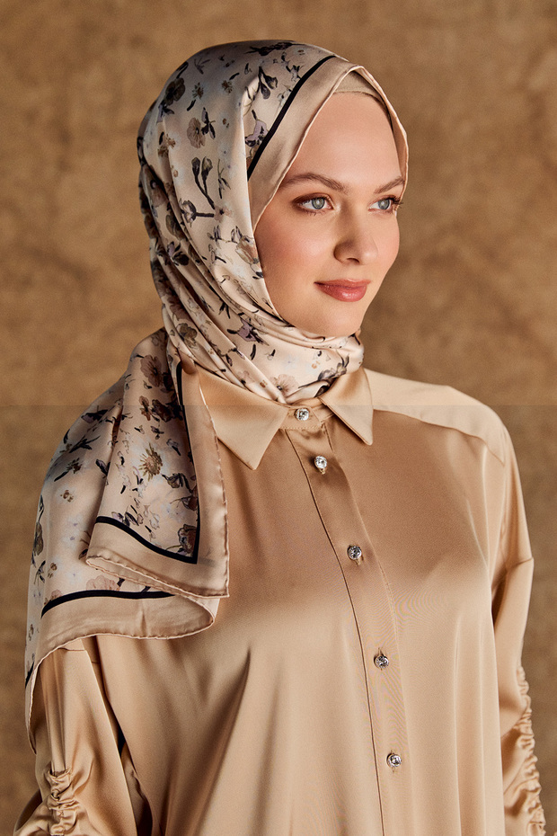 Çiçek Desenli İpek Şal - 2